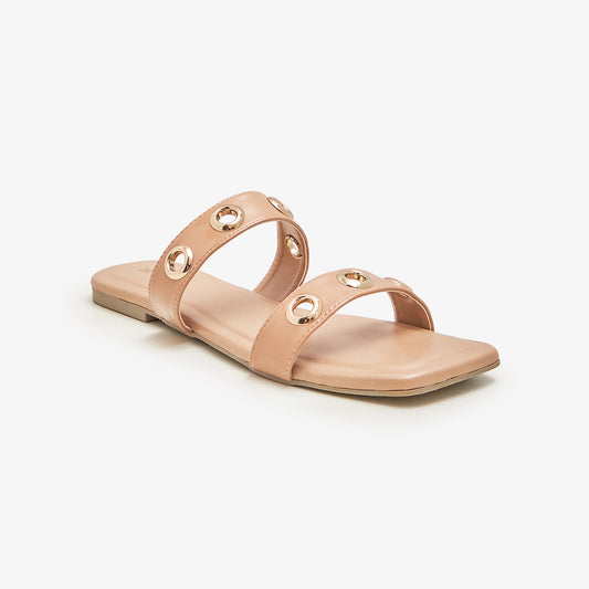 Women's Gold Studded Slides