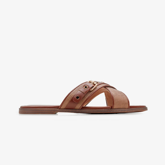 Women’s Brown Cross Strap Slides