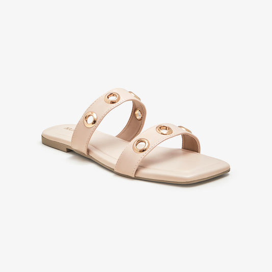 Women's Gold Studded Slides