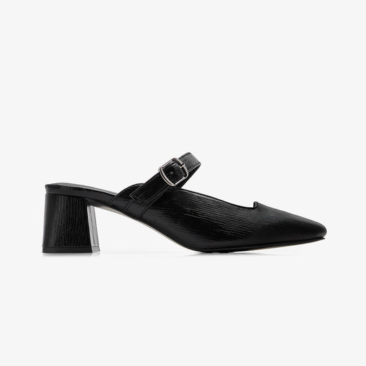 Women's Buckle Strap Mule Heels
