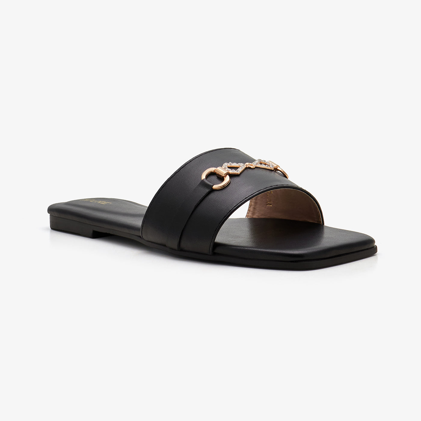 WOMEN’S METALLIC DETAIL STRAP SLIDES