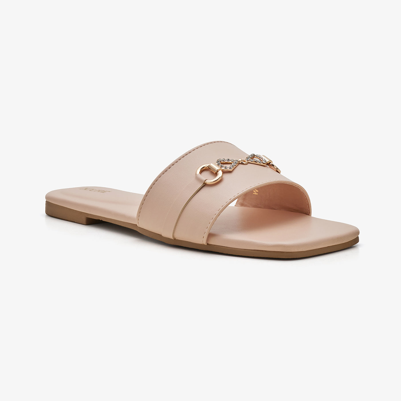 WOMEN’S METALLIC DETAIL STRAP SLIDES