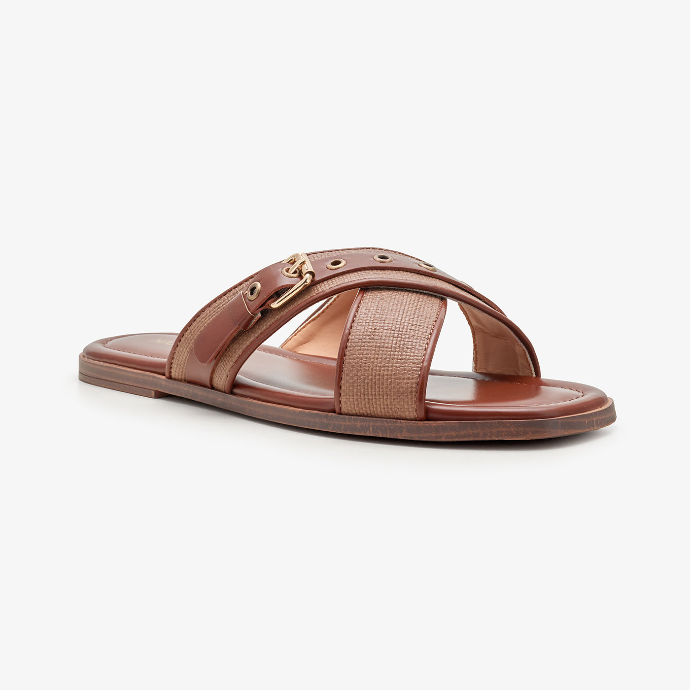 Women’s Brown Cross Strap Slides