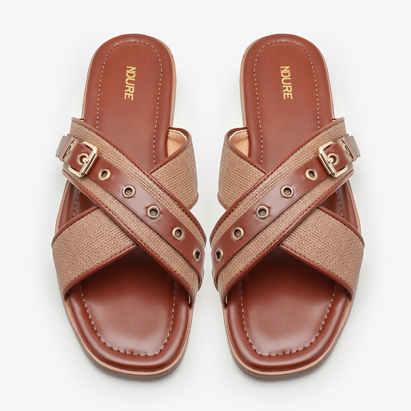 Women’s Brown Cross Strap Slides