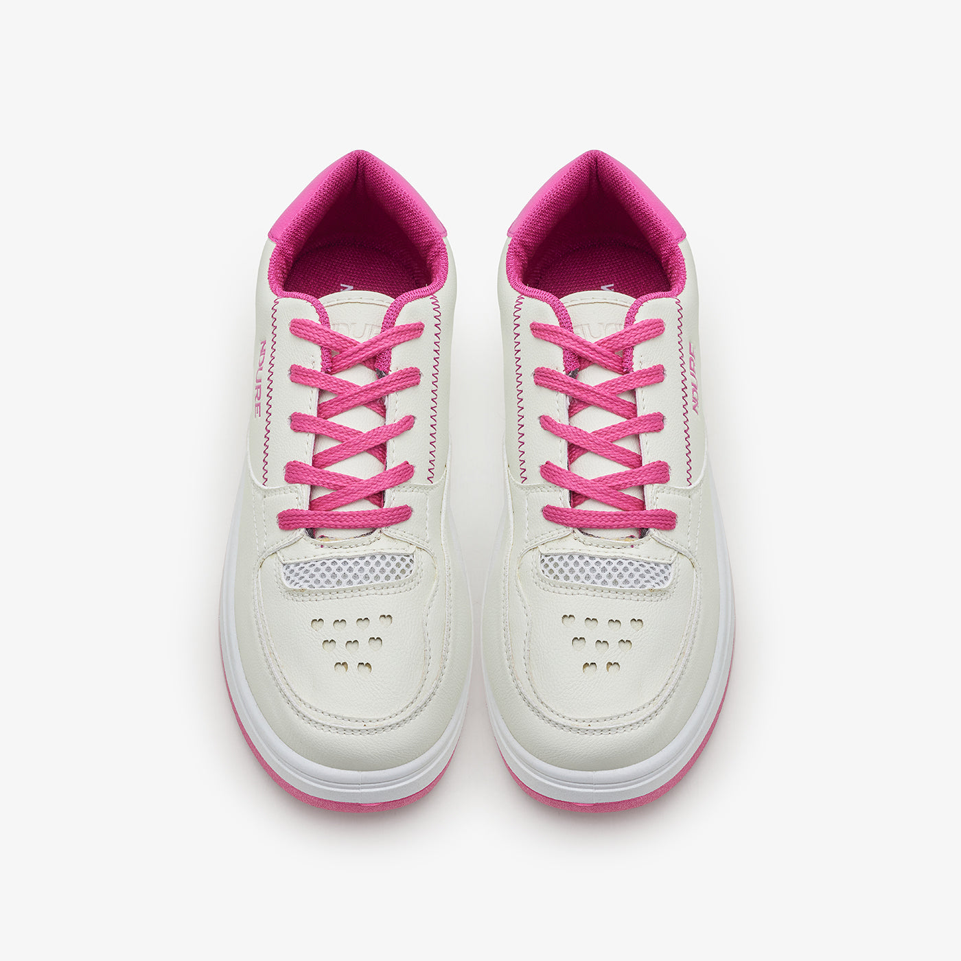 Girls' White Lace-Up Sneakers with Contrast Sole