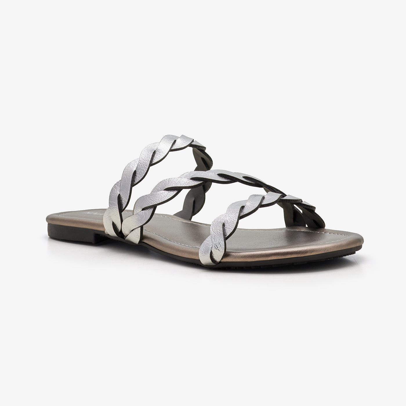 WOMEN’S METALLIC INTERLACED SLIDES