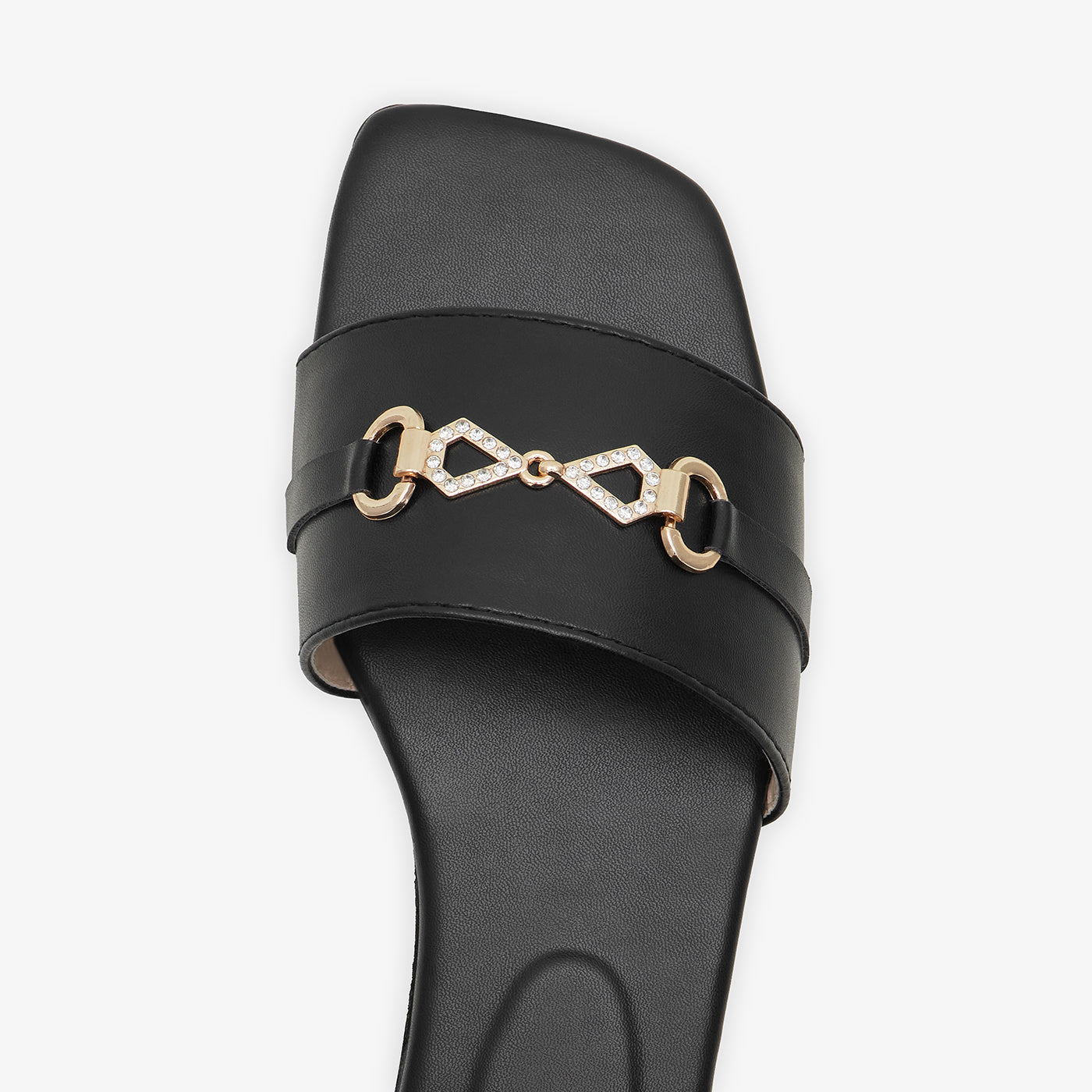 WOMEN’S METALLIC DETAIL STRAP SLIDES