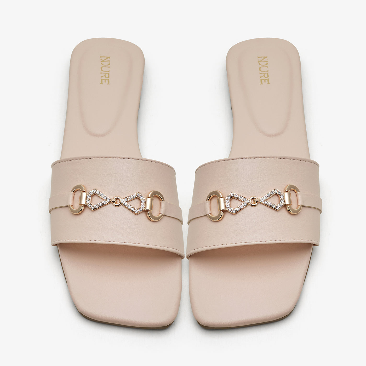 WOMEN’S METALLIC DETAIL STRAP SLIDES