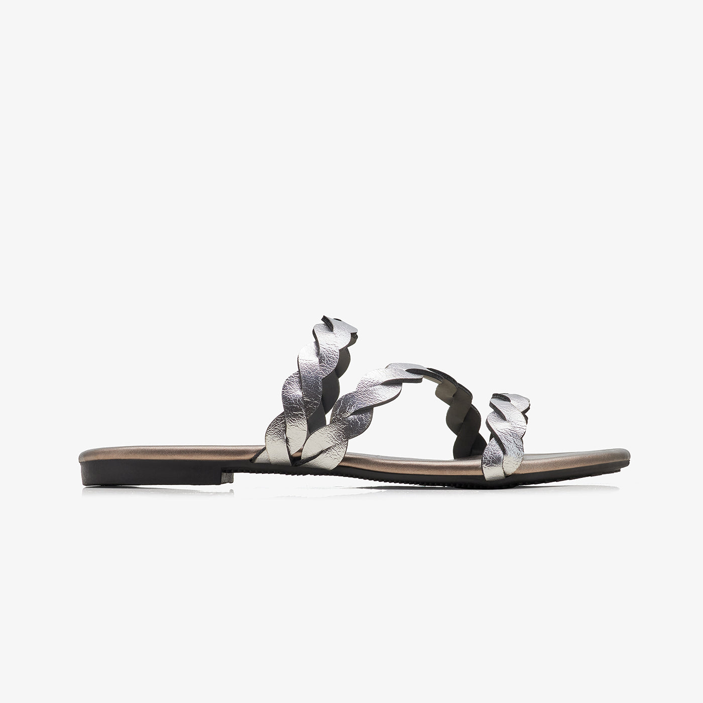WOMEN’S METALLIC INTERLACED SLIDES