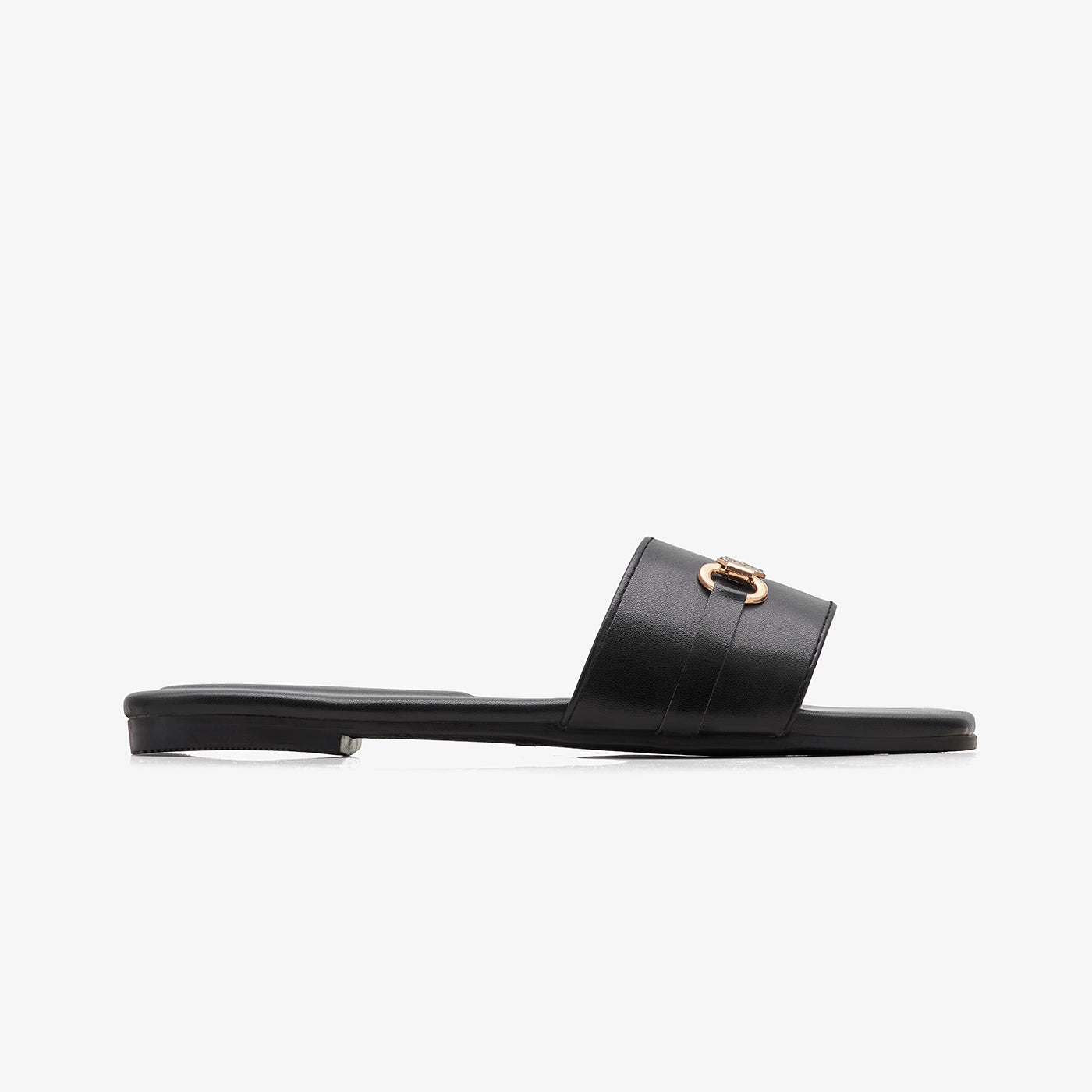 WOMEN’S METALLIC DETAIL STRAP SLIDES