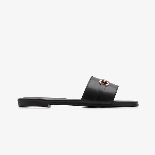 WOMEN’S METALLIC DETAIL STRAP SLIDES