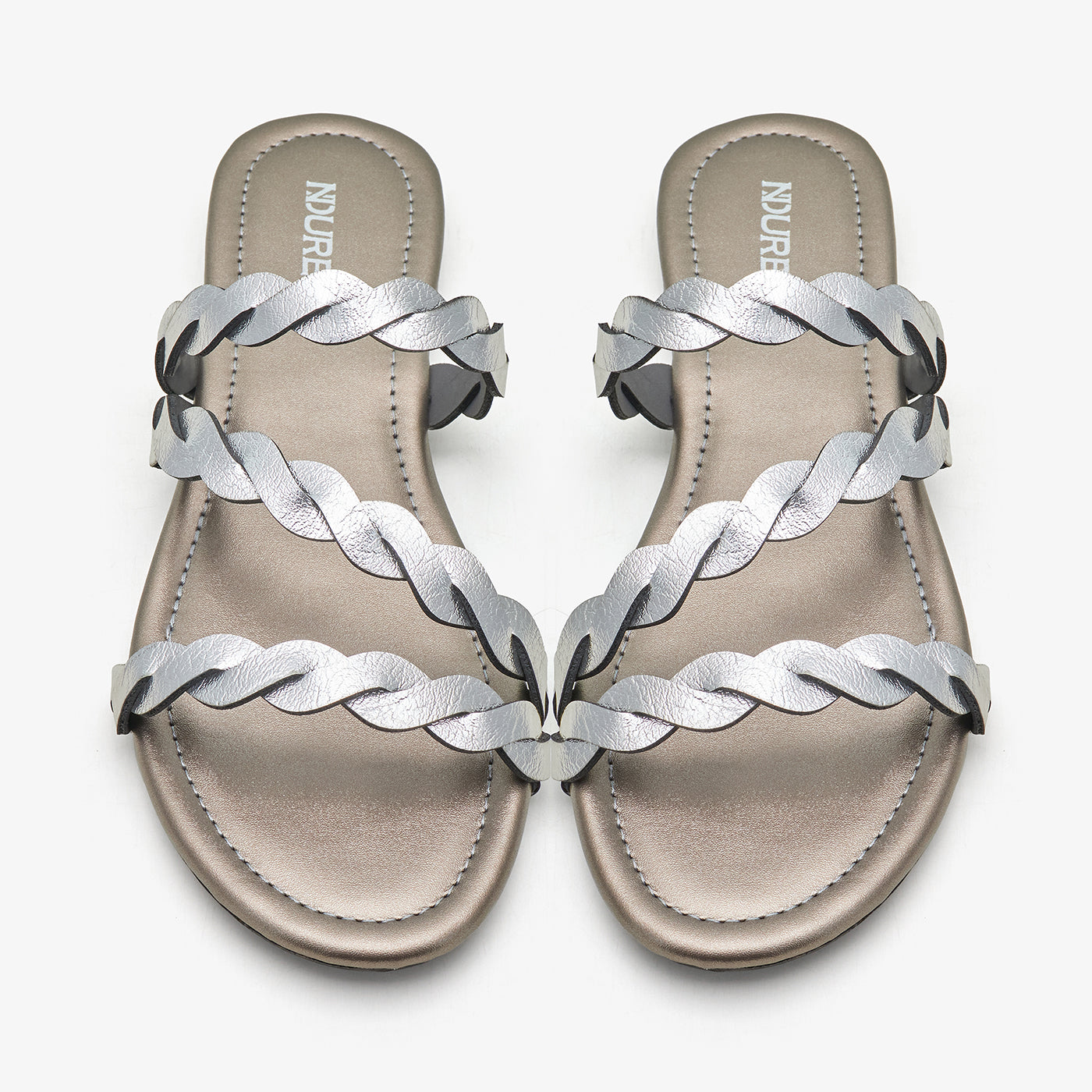 WOMEN’S METALLIC INTERLACED SLIDES