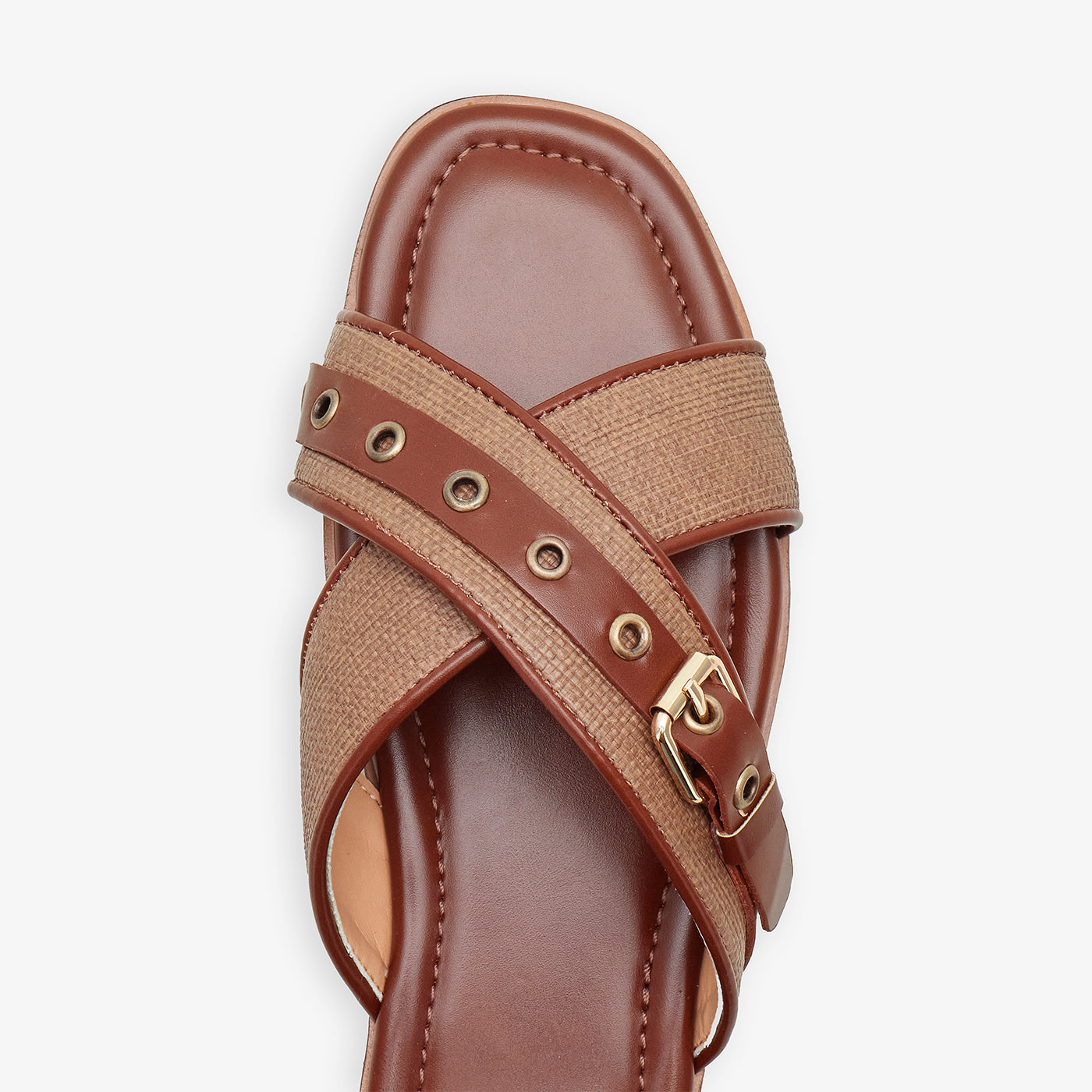 Women’s Brown Cross Strap Slides