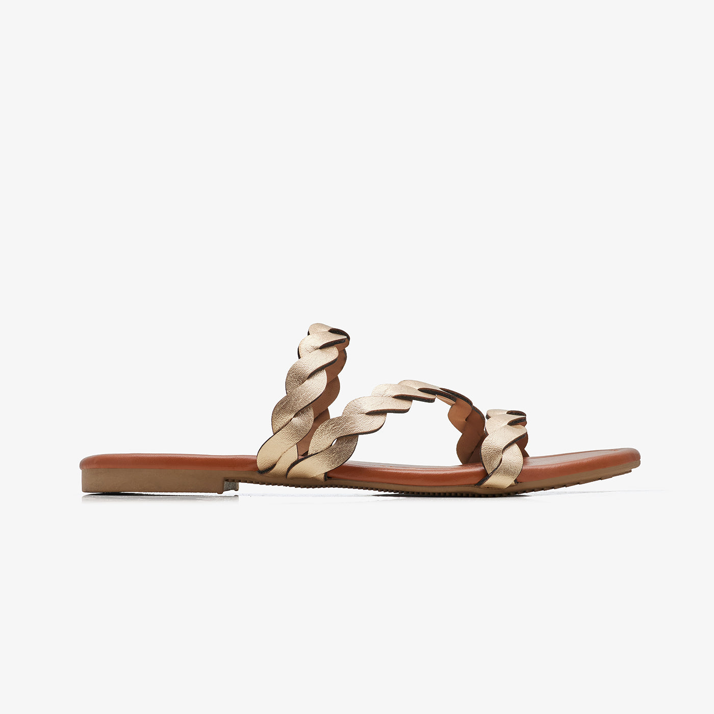 WOMEN’S METALLIC INTERLACED SLIDES