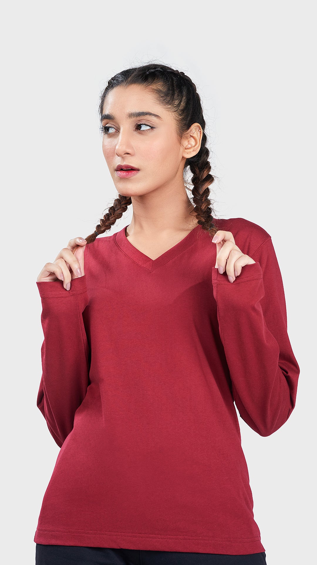 Women's Basic V Full Sleeves T-Shirt